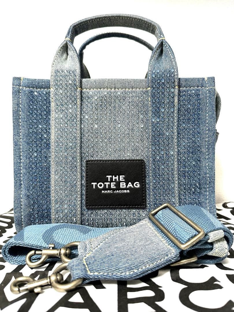 新品■マークジェイコブス ザ クリスタルデニムスモールトートバッグ ライトブルー