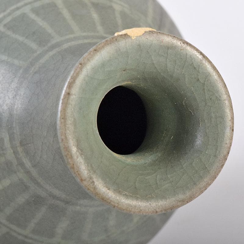 朝鮮美術　李朝　高麗青磁　象嵌花文　徳利　V　R7944