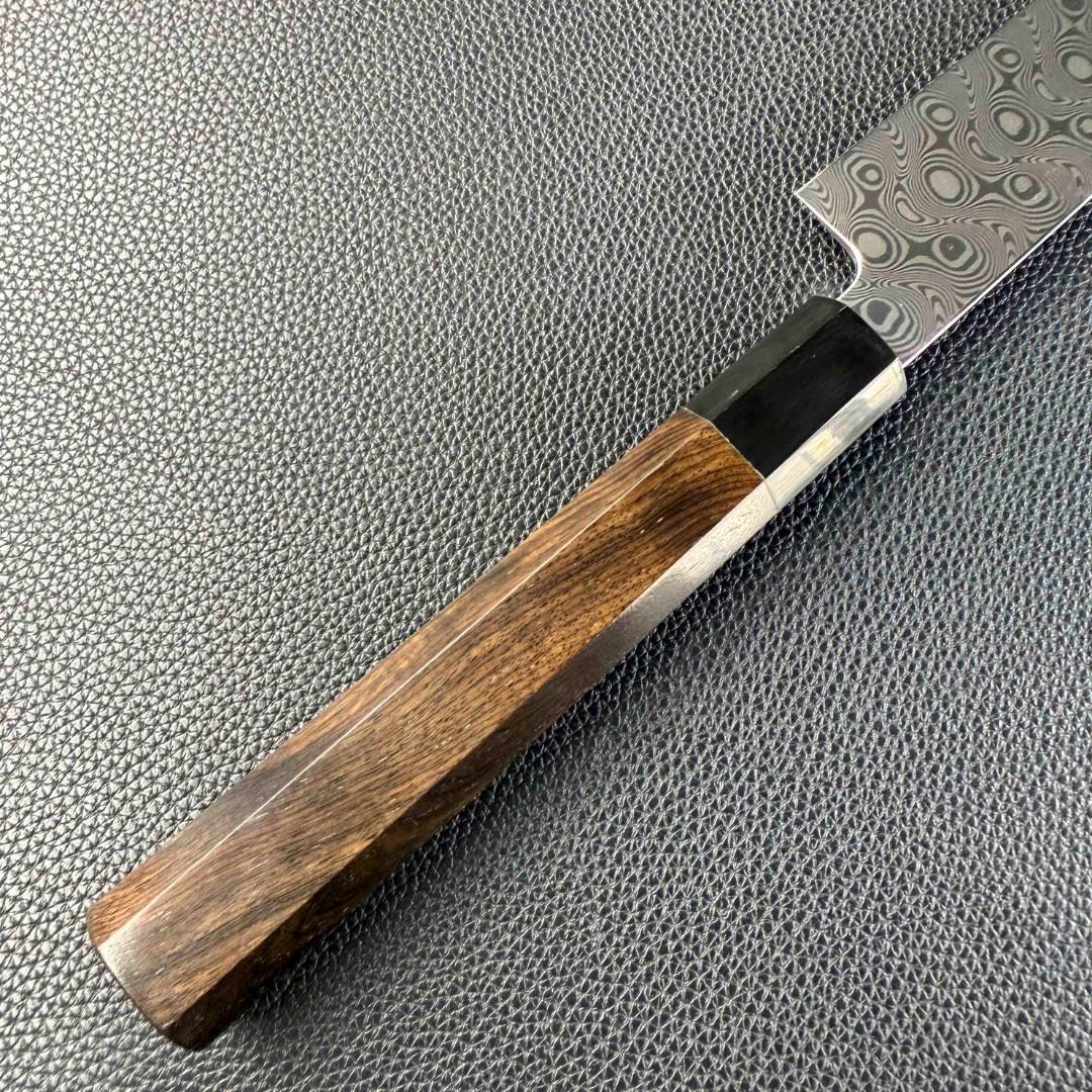 9493 新品 ダマスカス 柳刃包丁 尺 風紋の刃 105層 黒檀黒水牛角八角柄