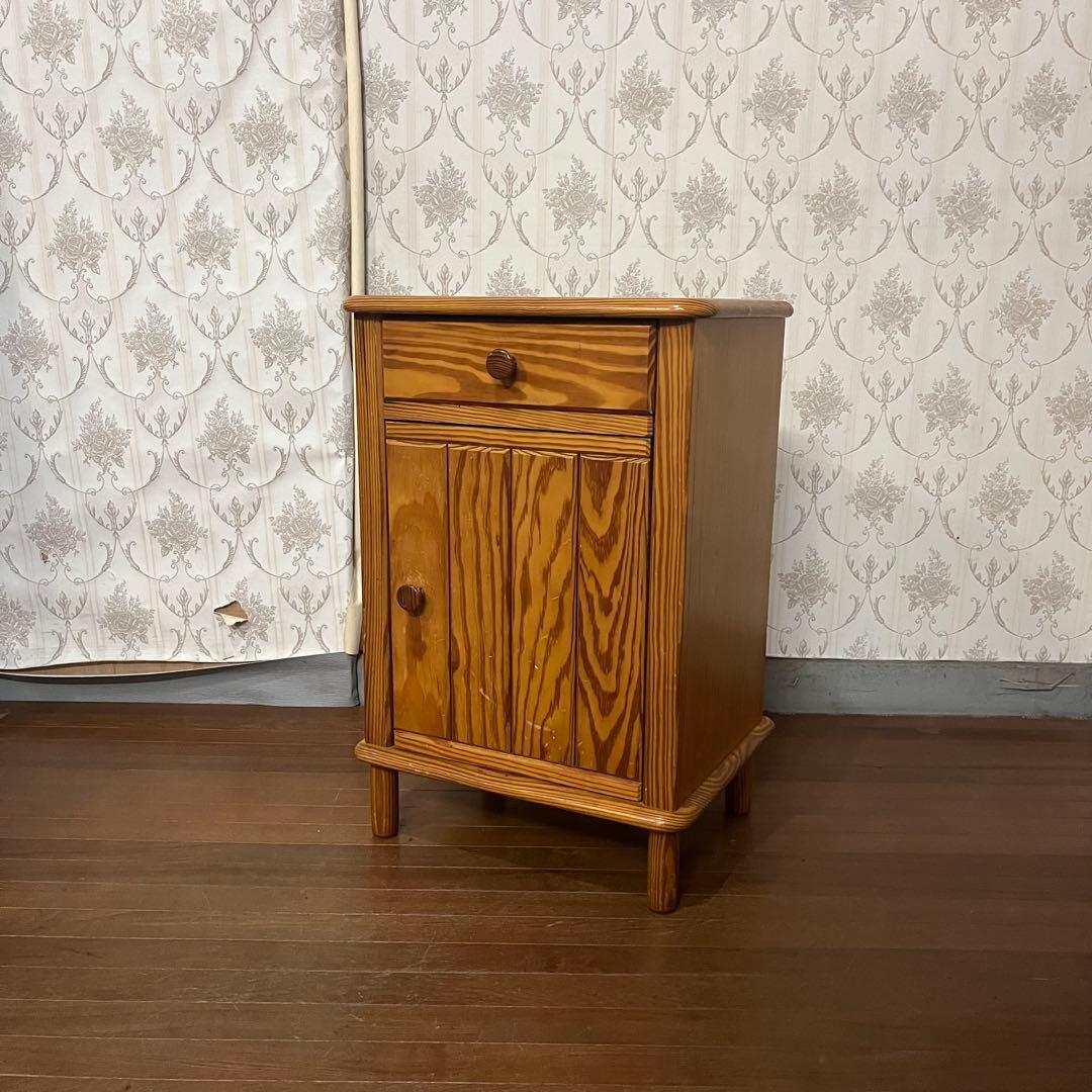 【アンティーク】木製 パイン材 電話台 サイドチェスト 収納棚 古家具 古民家