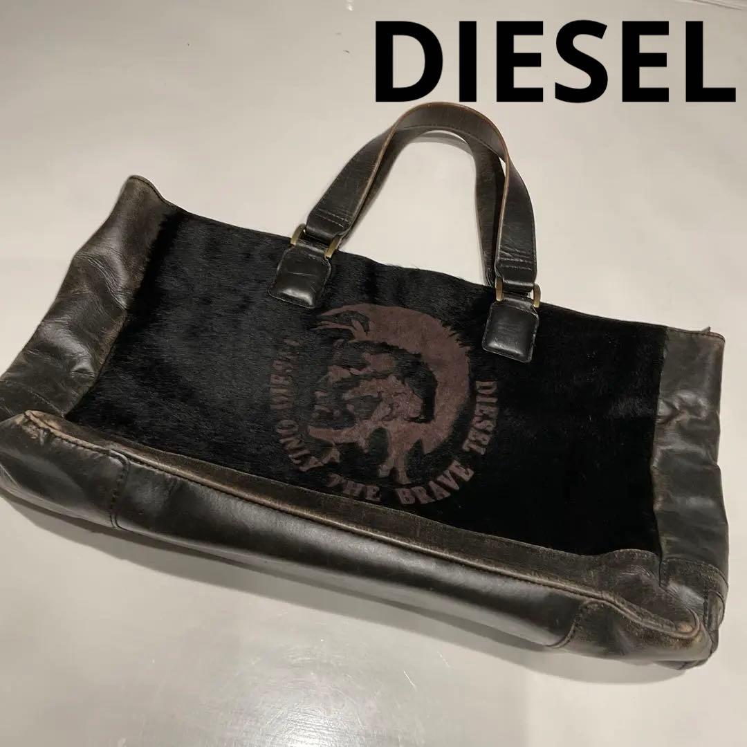 【希少】DIESEL ハラコ　本革　ブラック トートバッグ　y2k