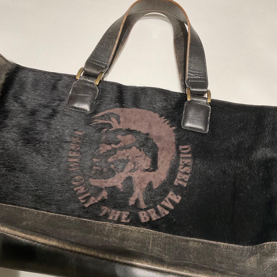 【希少】DIESEL ハラコ　本革　ブラック トートバッグ　y2k