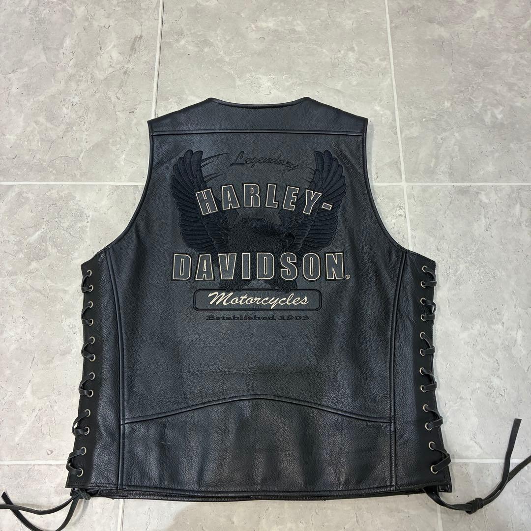 【名作】Harley-Davidson　レザージャケット　レザーベスト　黒刺繍