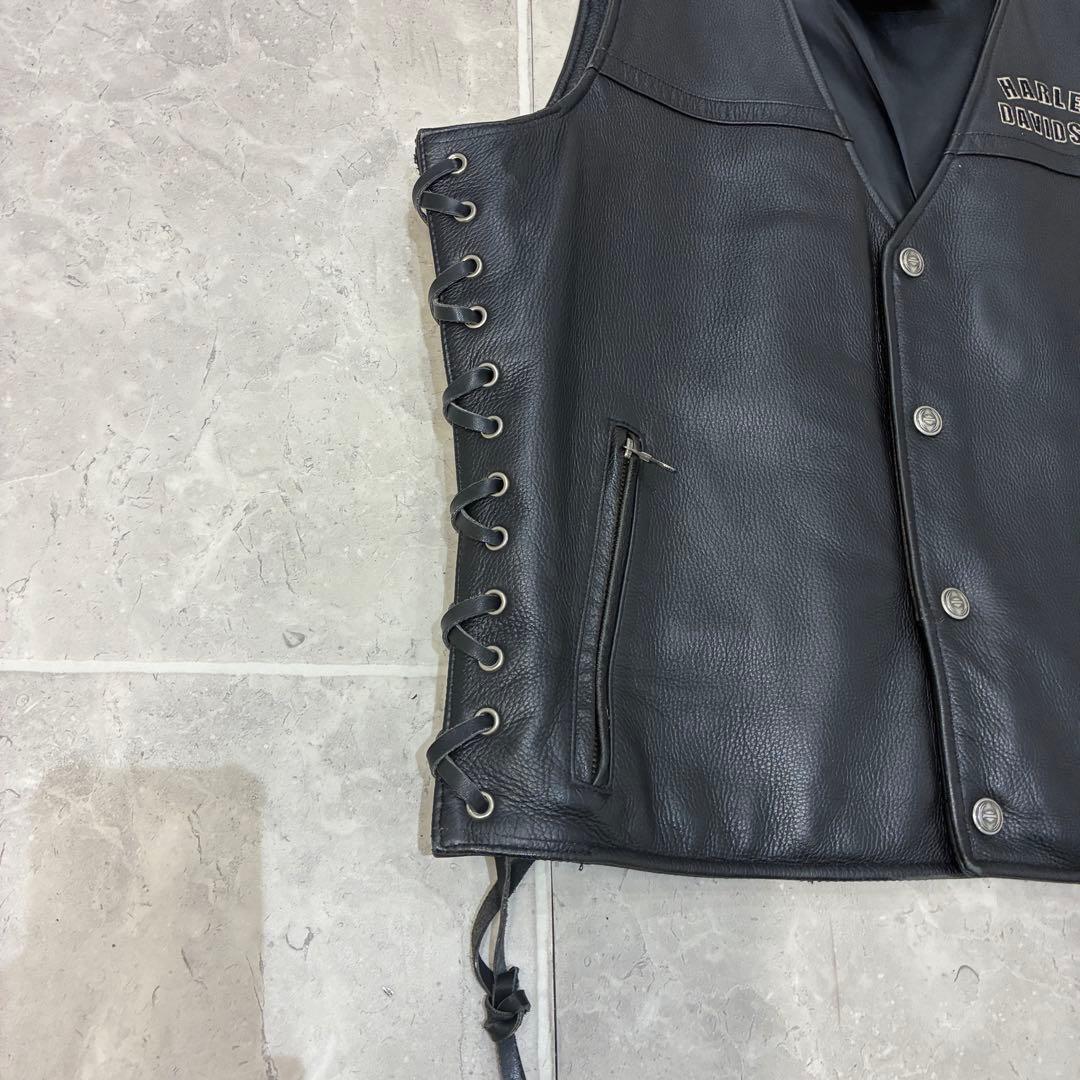 【名作】Harley-Davidson　レザージャケット　レザーベスト　黒刺繍