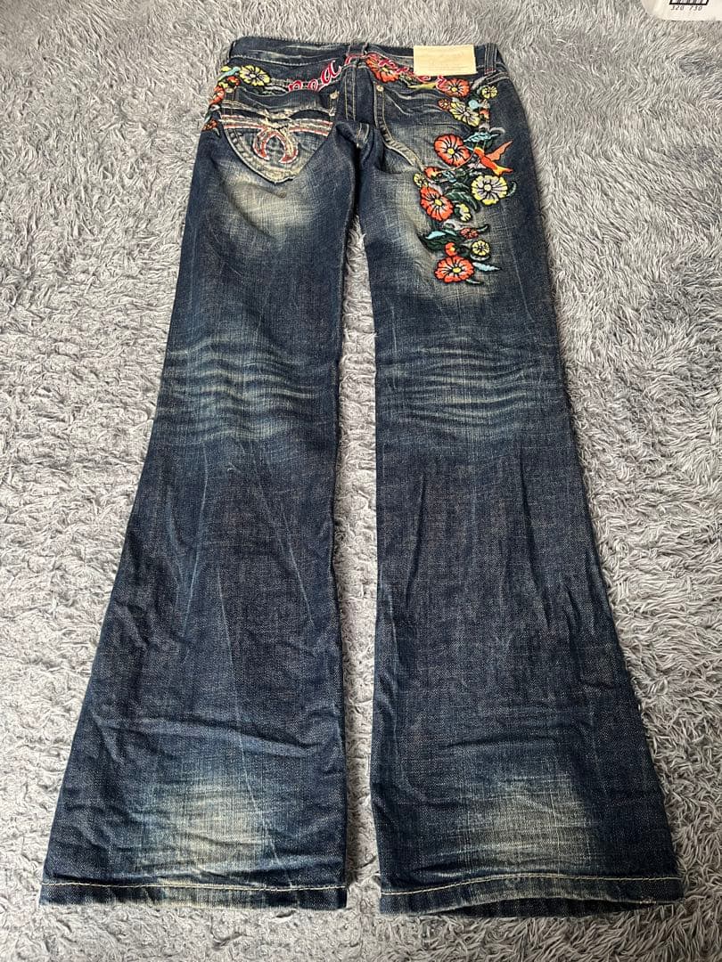 激レア　Y2K red pepper レインボー刺繍　ボヘミアン　フレアデニム