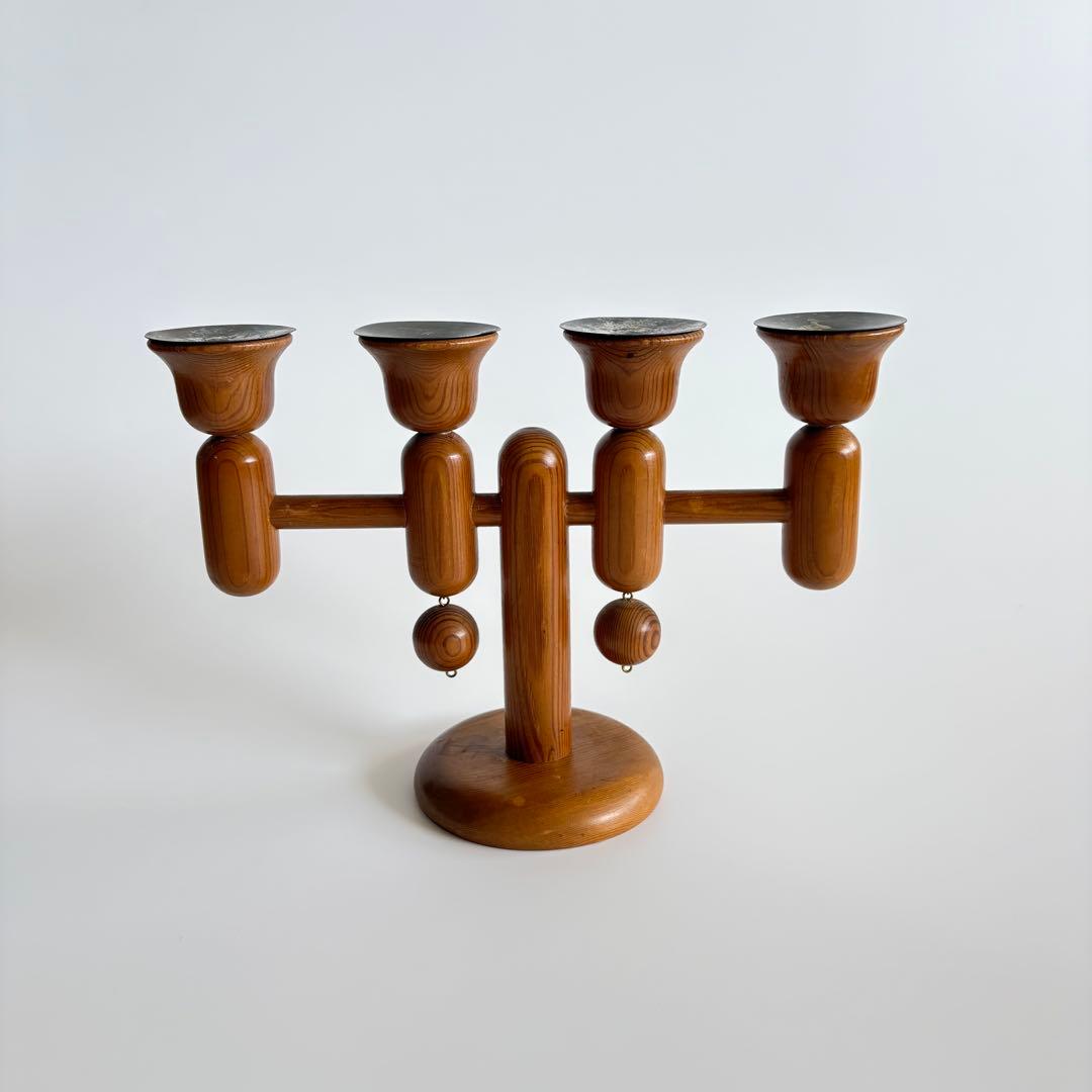 70s-80s aarikka 木製キャンドルホルダー 4連 北欧フィンランド