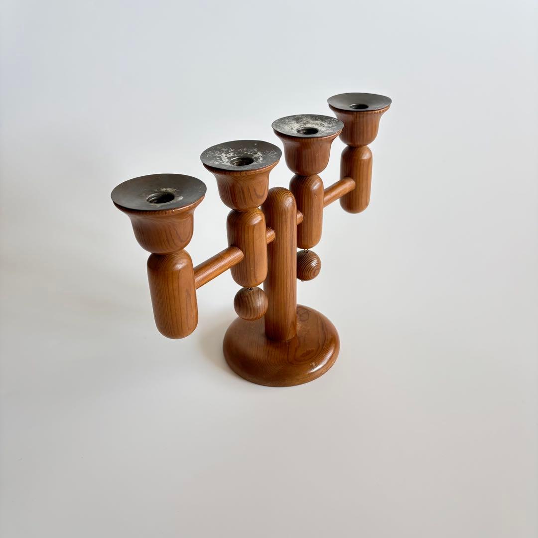 70s-80s aarikka 木製キャンドルホルダー 4連 北欧フィンランド