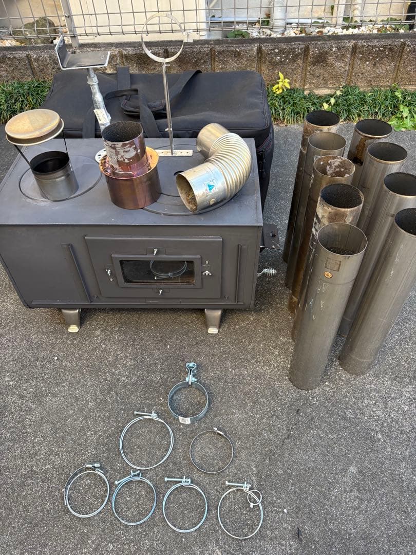 新保製作所3面窓付き薪ストーブFIRESIDE 煙突横出しオプションセット