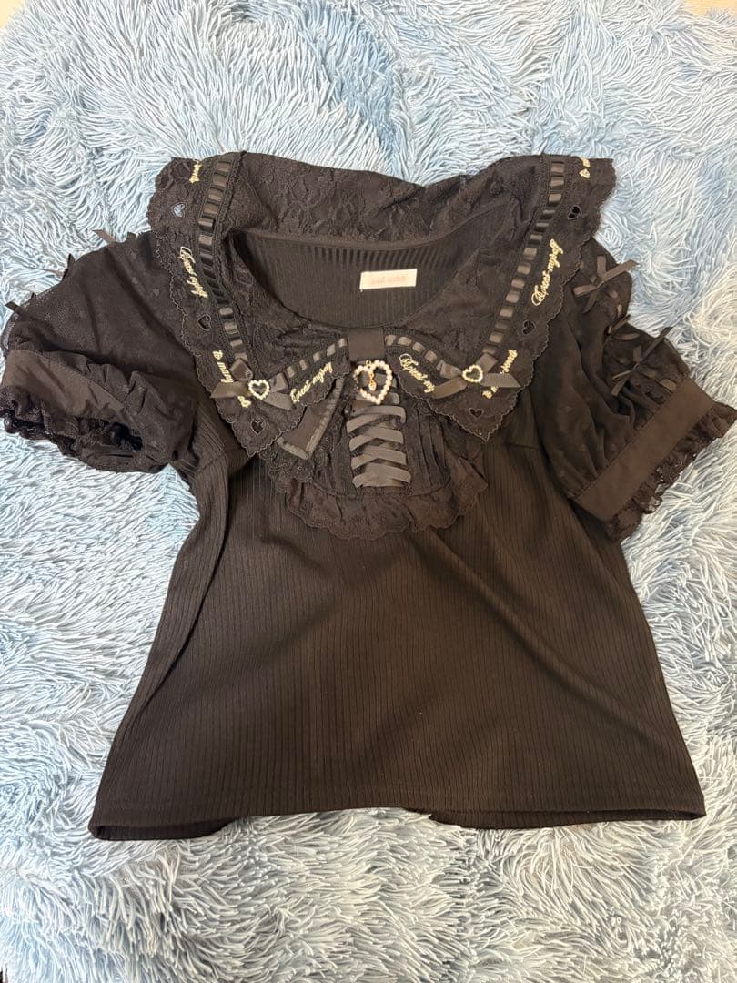 LIZ LISA スカラップリボン衿リブトップス