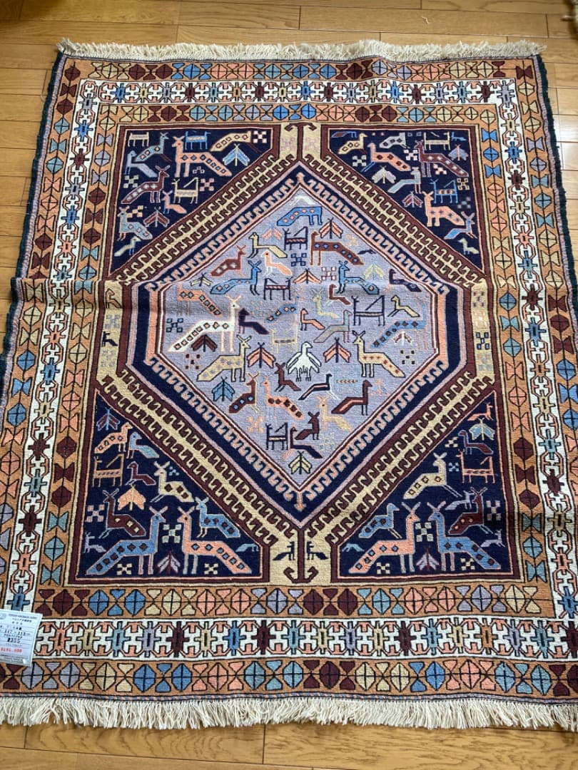 【在庫一掃セール】アゼルバイジャン キリム ウールシルク 147cm×113cm