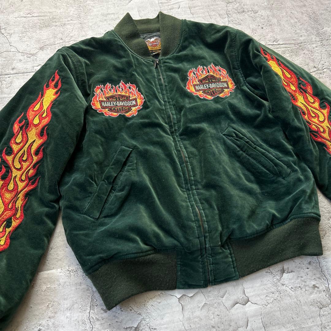 Harley-Davidson ベルベット ベロア　スカジャン グリーンM
