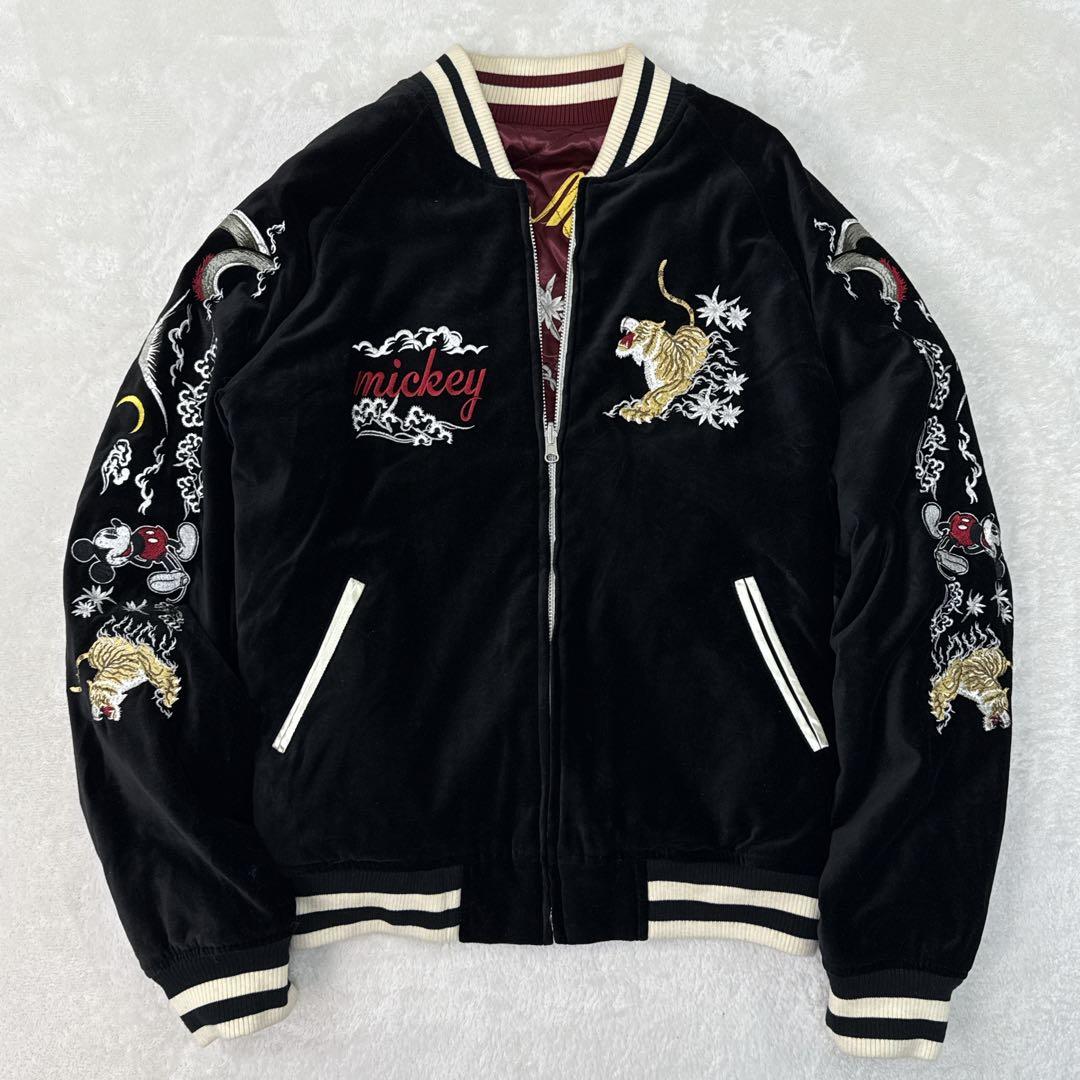 稀少✨ ディズニー　ミッキーマウス　スカジャン　別珍　リバーシブル　キルティング