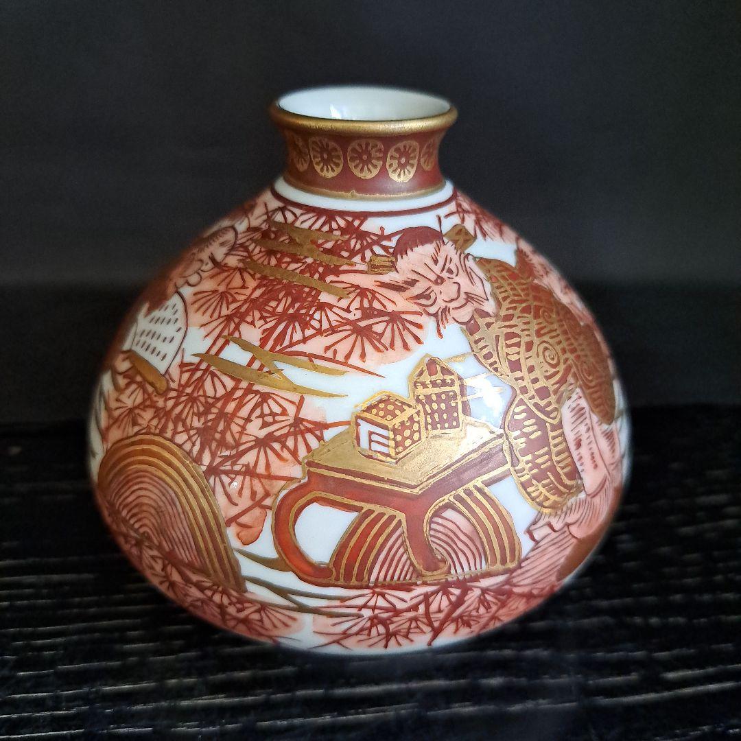 江戸中期　油壺　幻の湖東焼　赤絵金彩人物図　極上