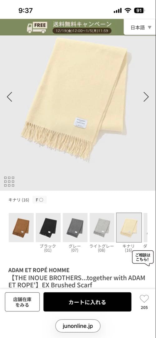 【THE INOUE BROTHERS】EX Brushed Scarf