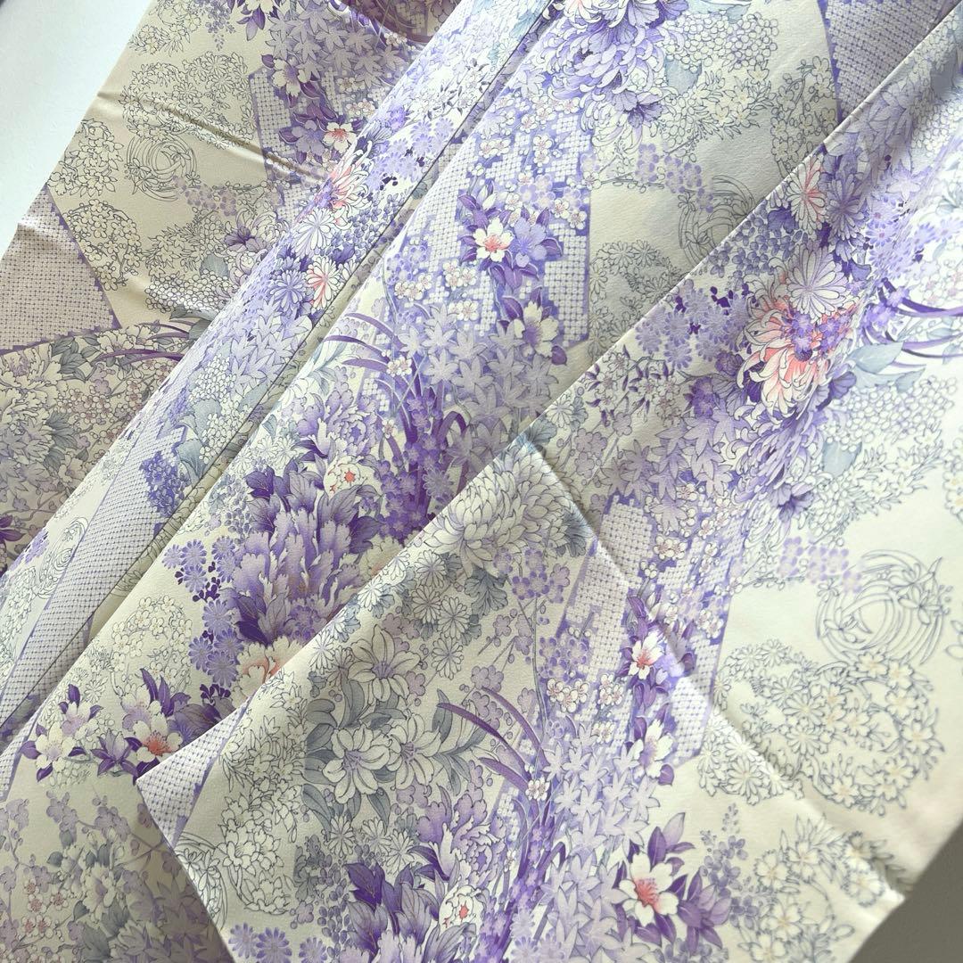 407 振袖フルセット 正絹 薄紫 白 オフホワイト 金彩 総柄 フェミニン