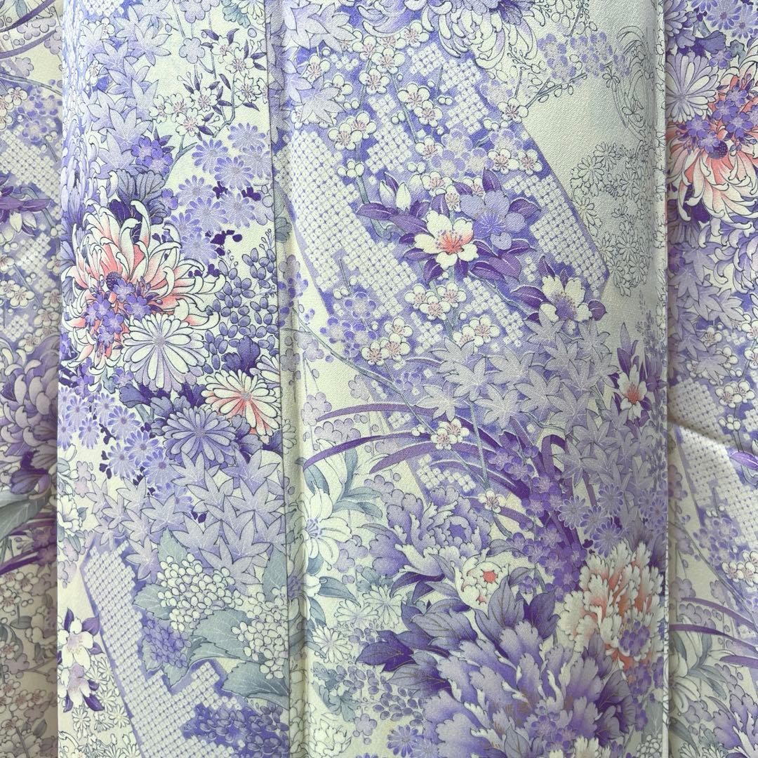 407 振袖フルセット 正絹 薄紫 白 オフホワイト 金彩 総柄 フェミニン