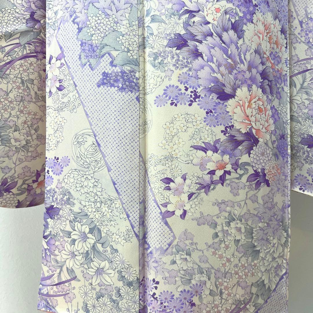 407 振袖フルセット 正絹 薄紫 白 オフホワイト 金彩 総柄 フェミニン