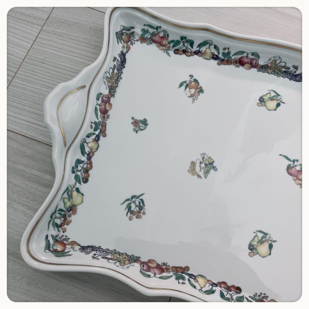イタリア　ガレリア工房　フルーツ柄角プレート　手つきトレイ