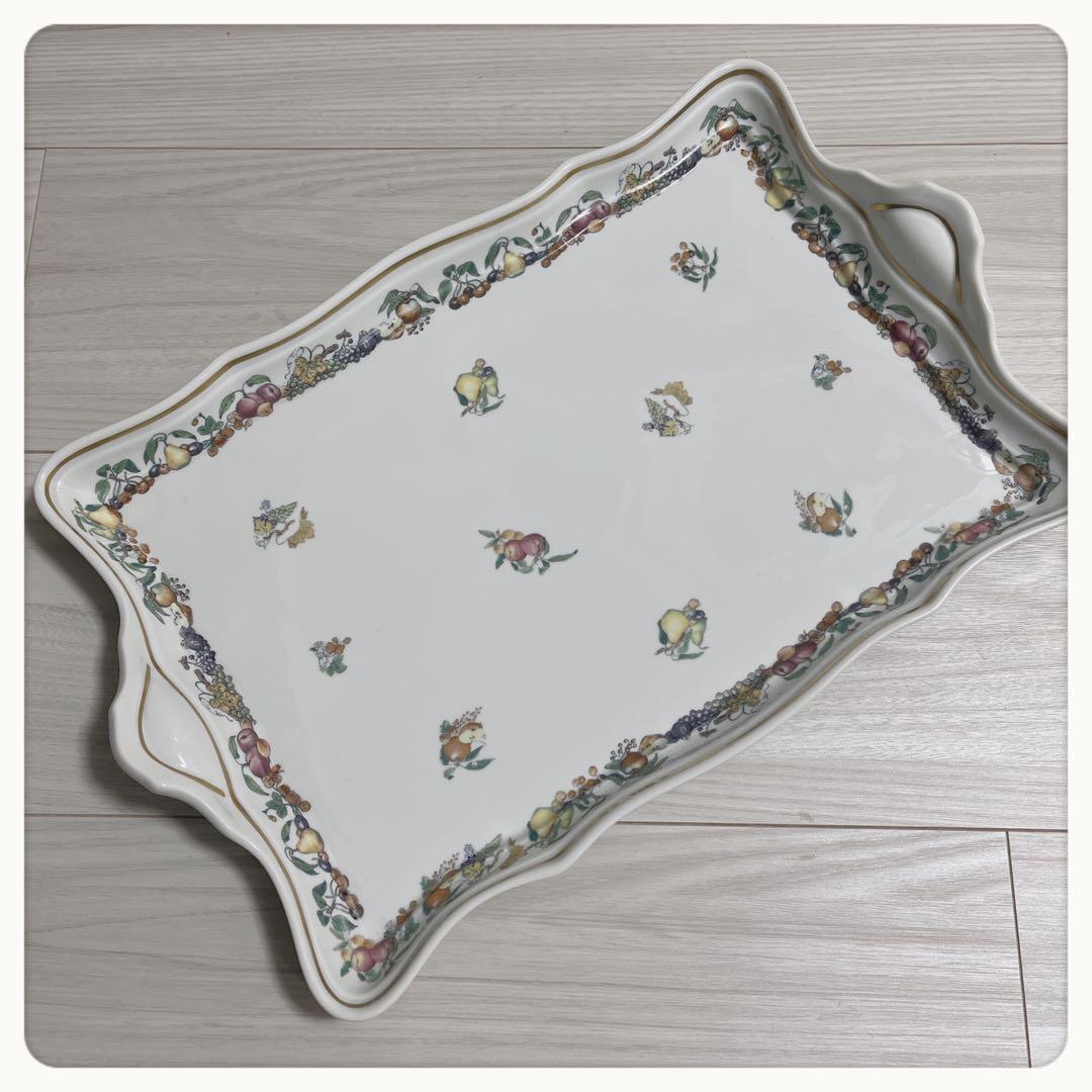 イタリア　ガレリア工房　フルーツ柄角プレート　手つきトレイ