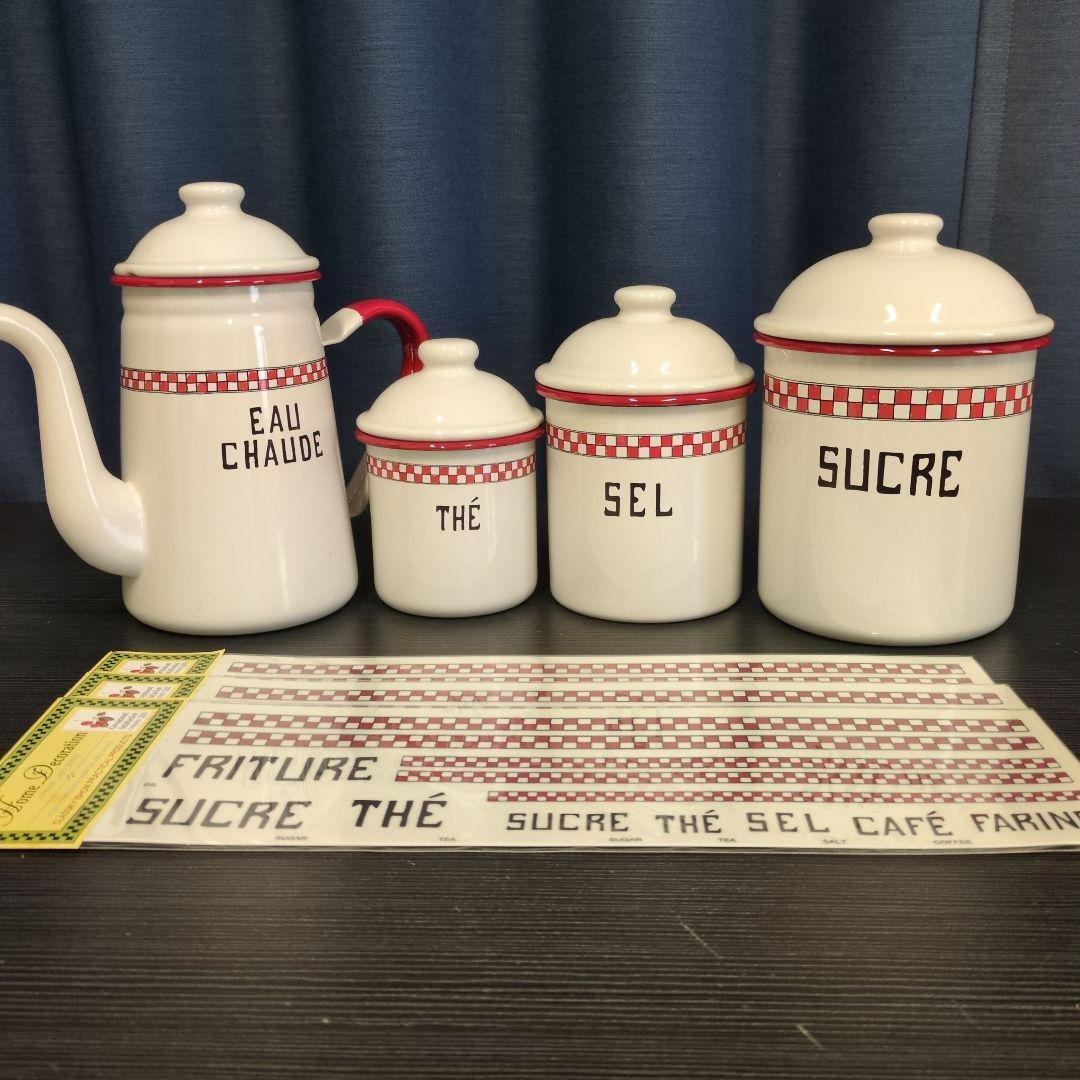 倉敷意匠 ホーローキャニスター + ティーポット + ステッカー カントリー雑貨