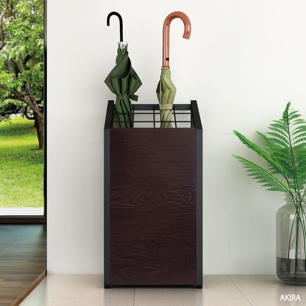 傘立て 業務用 おしゃれ 12本 ダークブラウン木目 ブラックフレーム