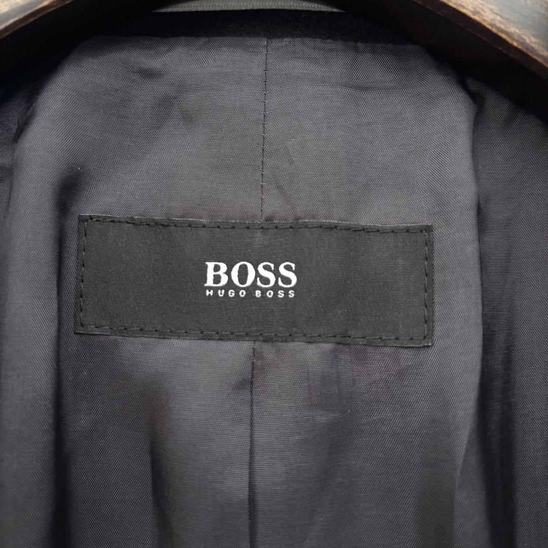 極美品 ヒューゴボス チェスターコート ロング丈 ブラック 52 3L