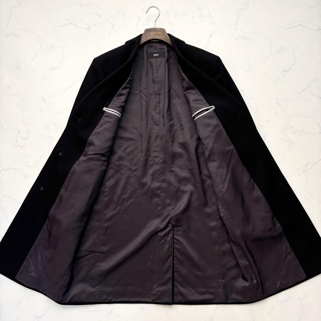 極美品 ヒューゴボス チェスターコート ロング丈 ブラック 52 3L