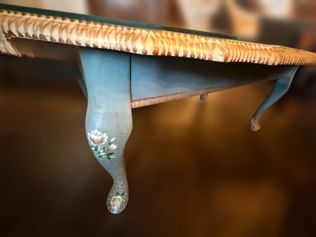 脚 ガラス ローテーブル 幅105cm 花柄ペイント 姫家具 アンティーク