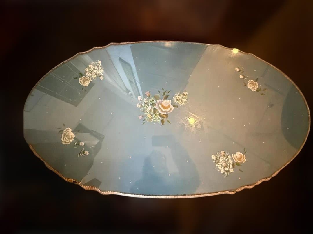 脚 ガラス ローテーブル 幅105cm 花柄ペイント 姫家具 アンティーク