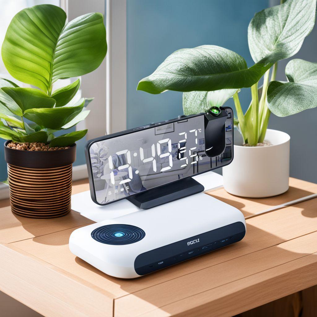 ☆180°プロジェクション目覚まし時計ラジオミラー、USB充電