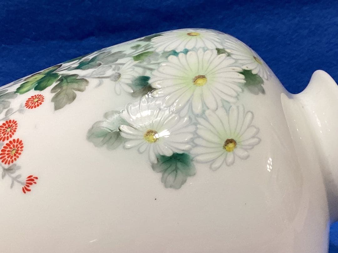 戦前製　オールドノリタケ　シカ印　白菊花柄花瓶　ボーンチャイナ　日本陶器会社