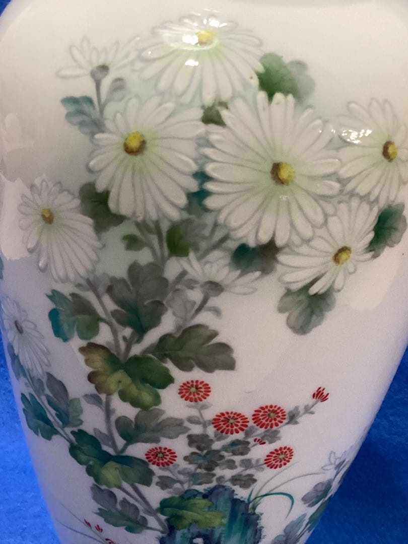 戦前製　オールドノリタケ　シカ印　白菊花柄花瓶　ボーンチャイナ　日本陶器会社