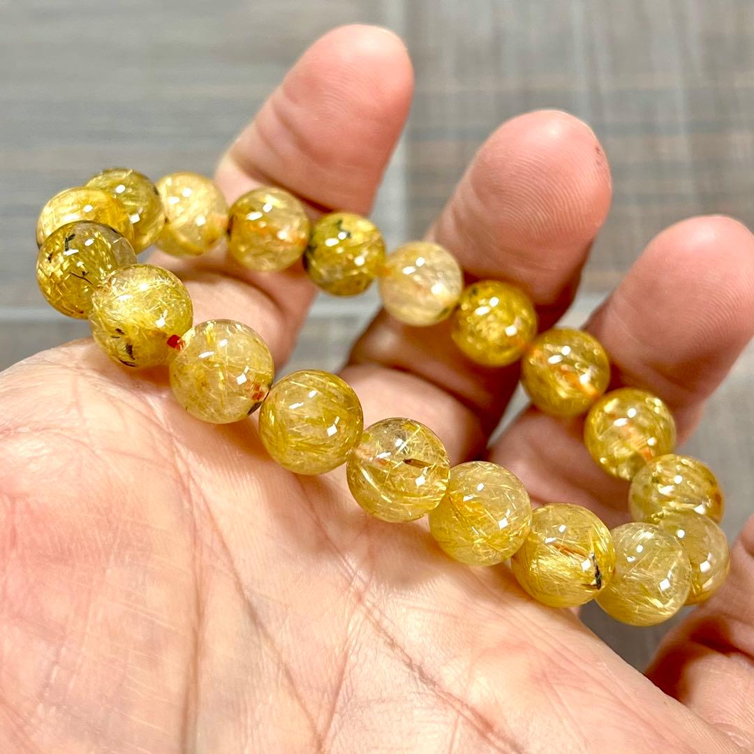 金運強　太陽放射ルチルブレスレット　ヘマタイト　ルチルクォーツ　2-15