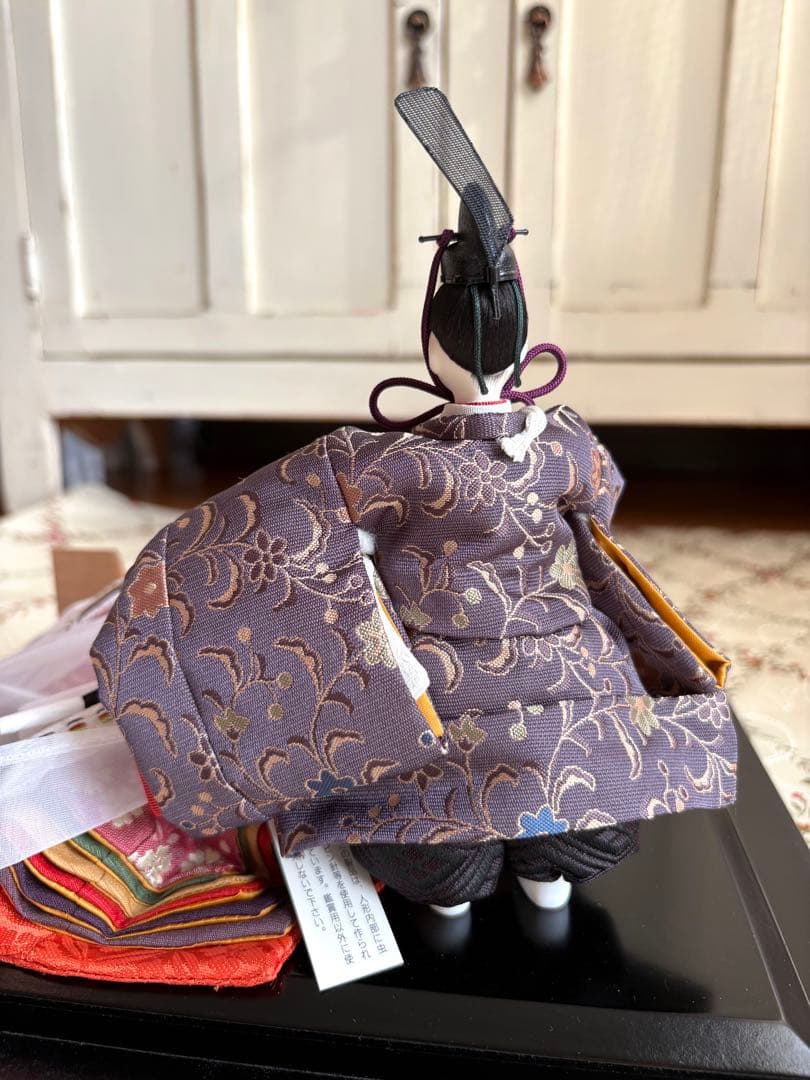 雛人形　コンパクト　ガラスケース付　親王飾り　立雛　桜　十二単　油灯　柴田家千代