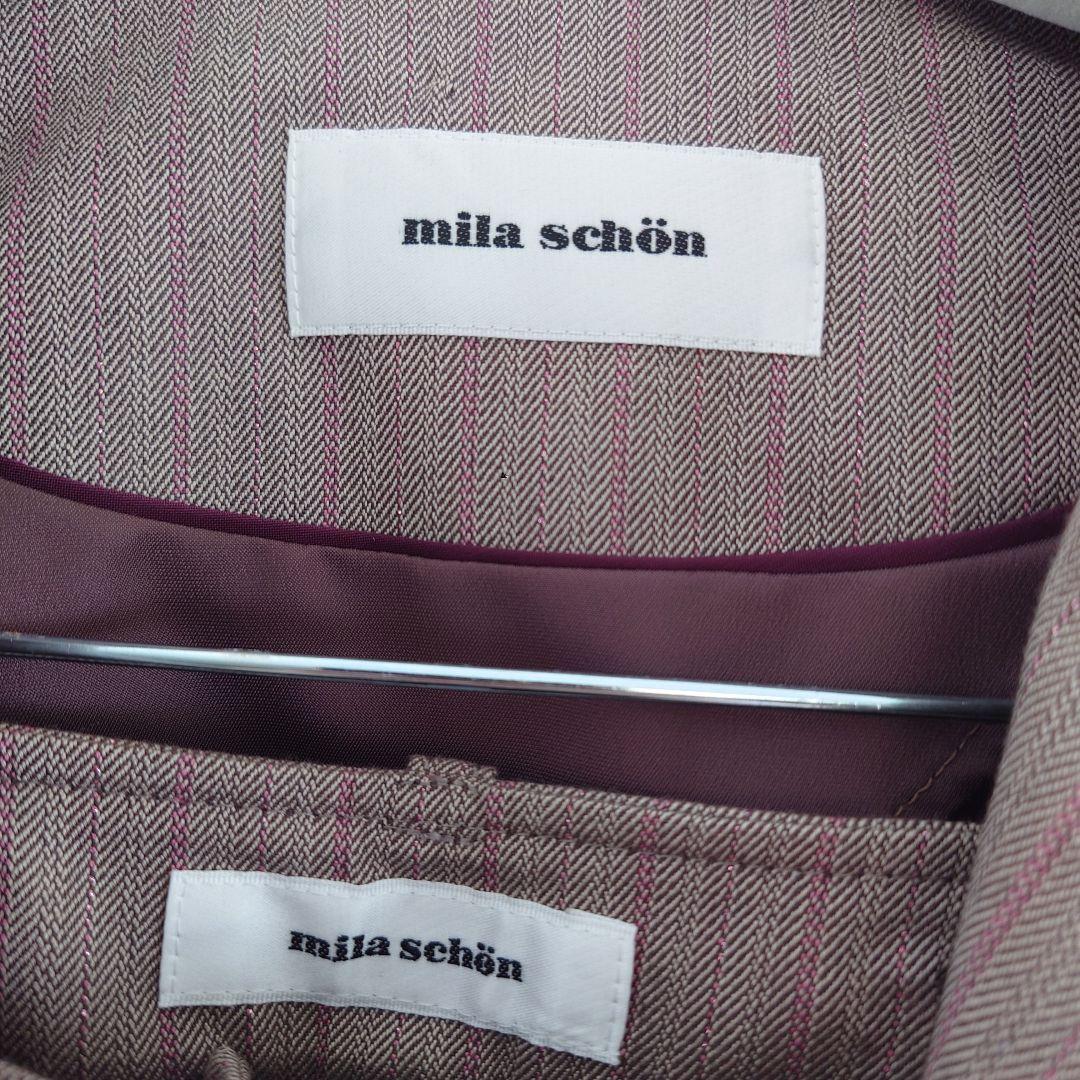 ☆42☆ 定価10.8万 ミラショーンブラウンパンツスーツ ストライプ ウール混