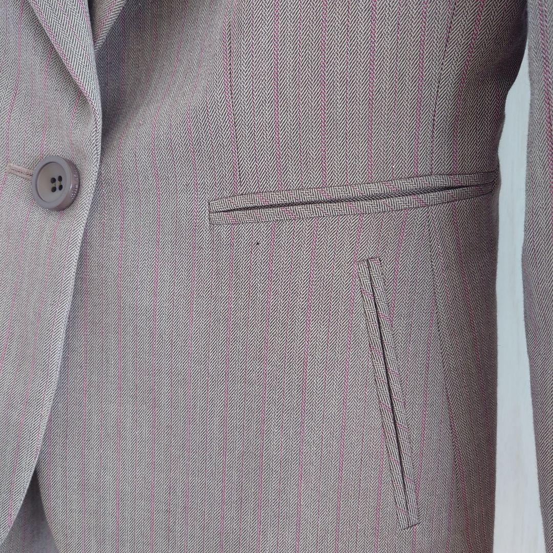 ☆42☆ 定価10.8万 ミラショーンブラウンパンツスーツ ストライプ ウール混