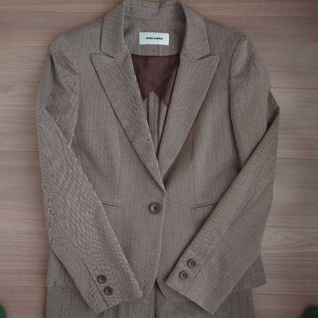 ☆42☆ 定価10.8万 ミラショーンブラウンパンツスーツ ストライプ ウール混