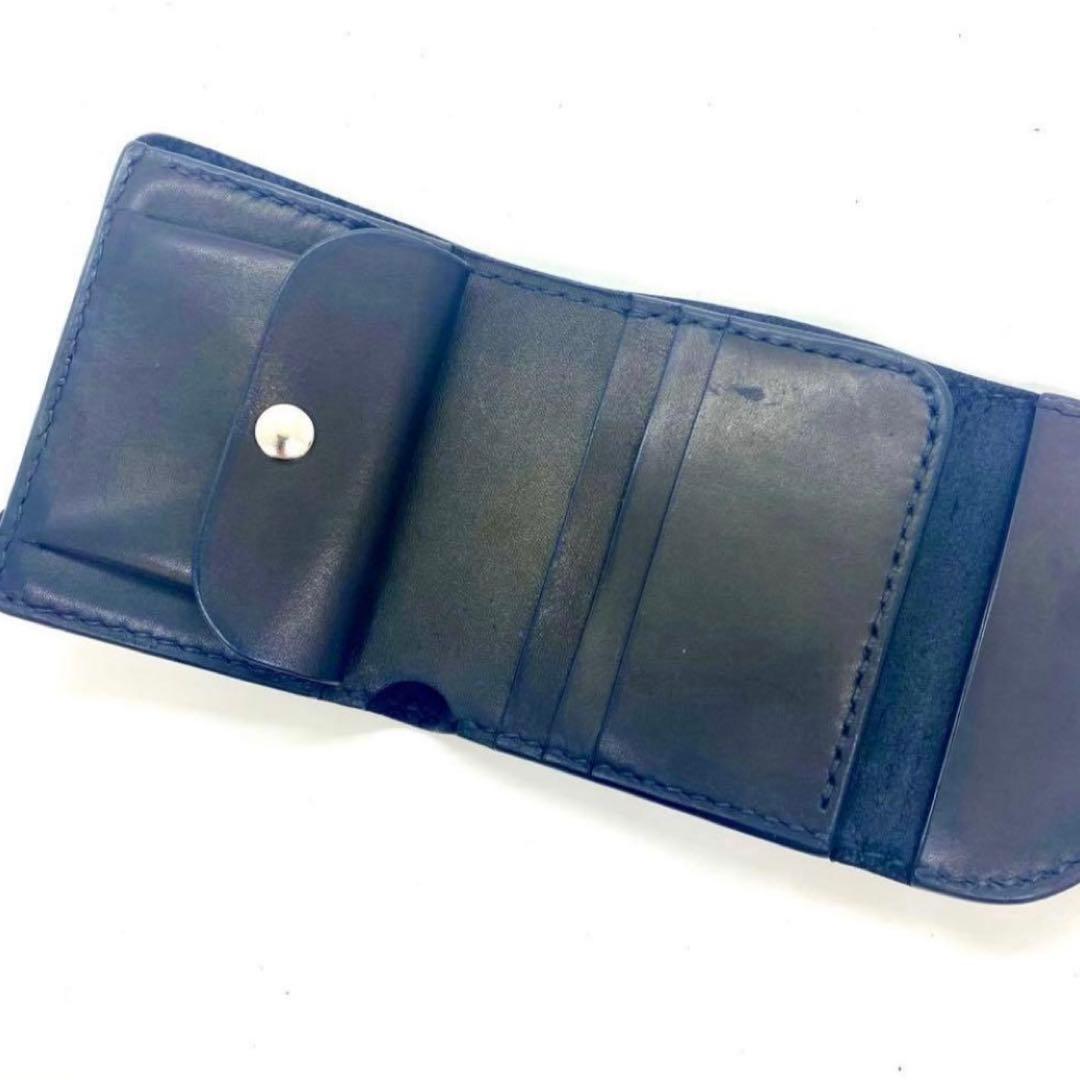 【新作】サドルレザーコンパクト3折財布フラワーコンチョアポロカスタム　ブラック