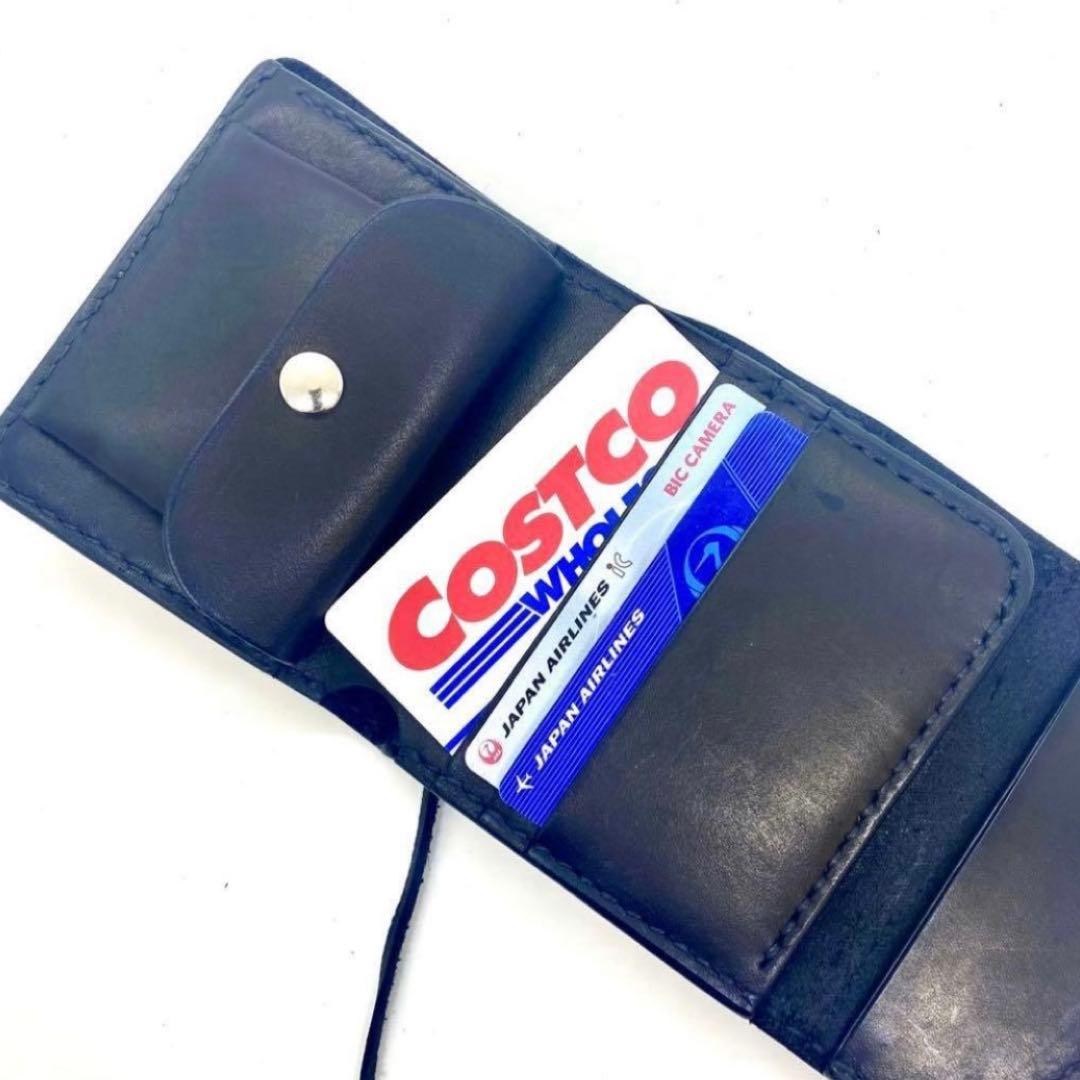 【新作】サドルレザーコンパクト3折財布フラワーコンチョアポロカスタム　ブラック