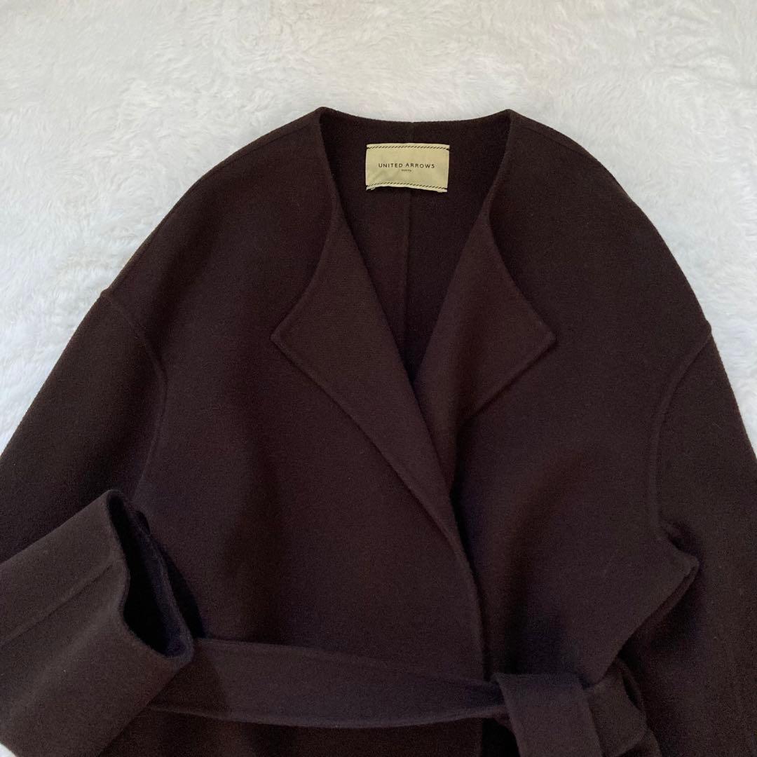 【極美品】UNITED ARROWS.リバーノーカラーローブコート　毛　ゆったり