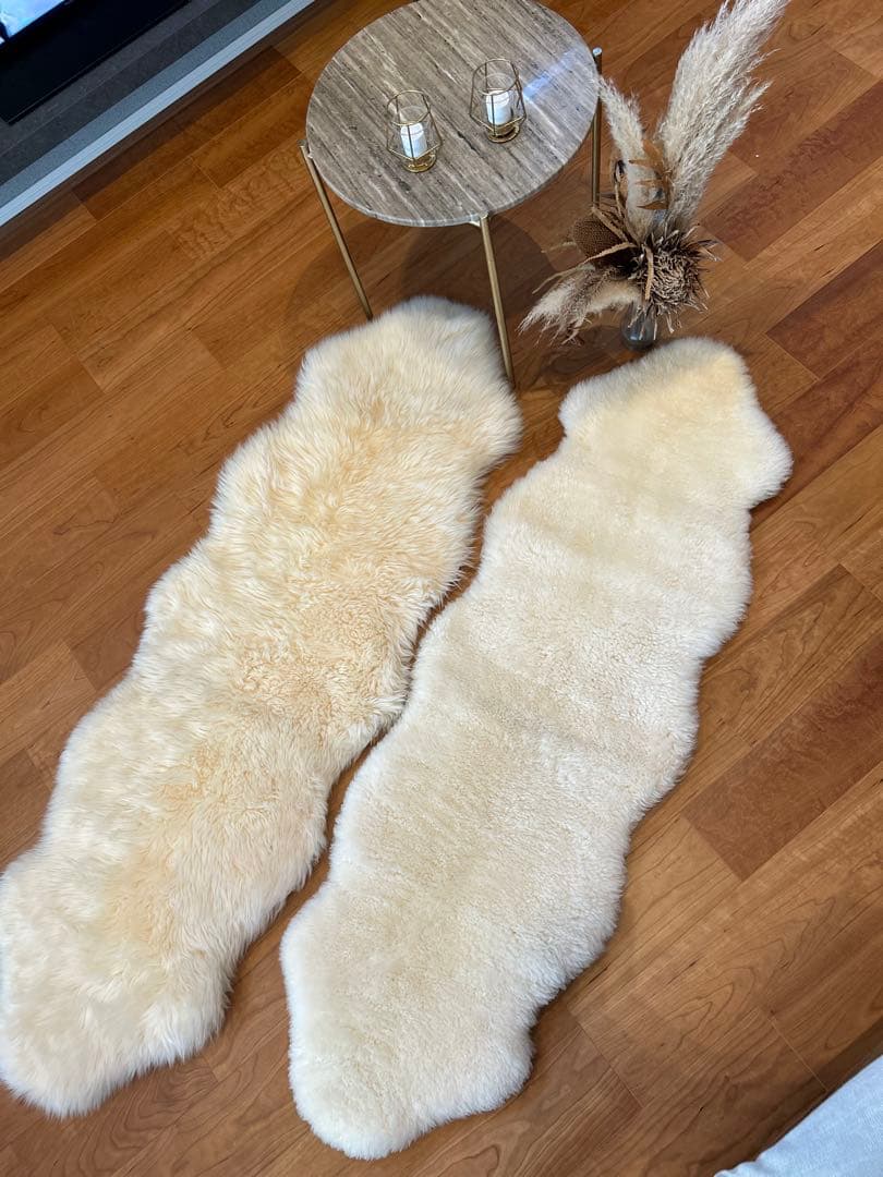 クリーム色 羊毛100%ラグ 2枚セット