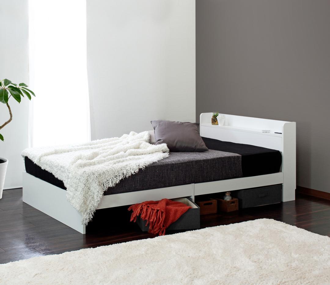 【クイーン　ホワイト】シンプルでスタイリッシュなベッド＜フレームのみ＞