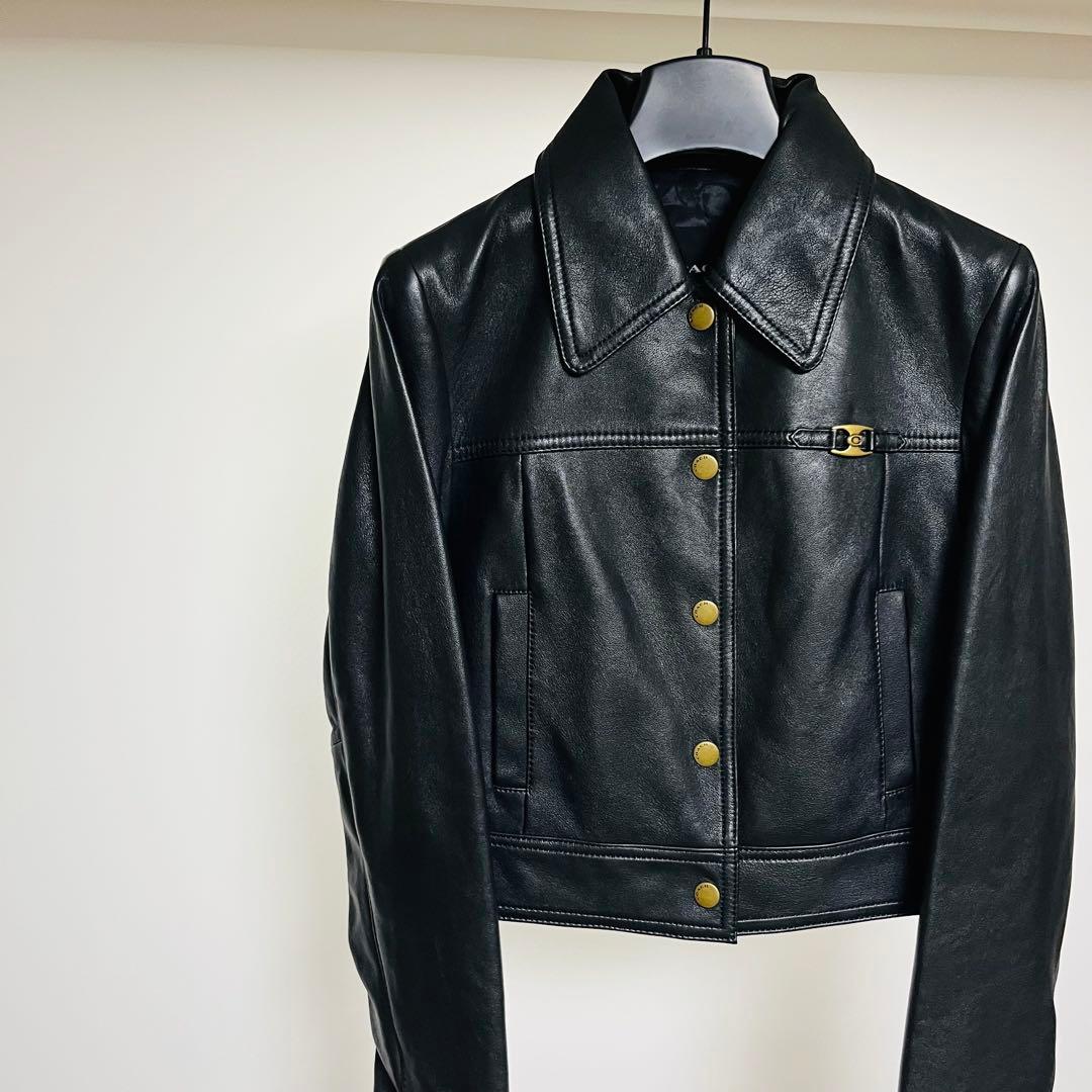 極美品COACH コーチ ターンロック レザージャケット 金ボタン 黒 XS