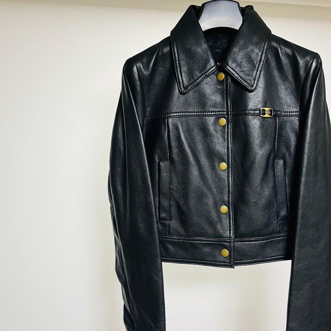 極美品COACH コーチ ターンロック レザージャケット 金ボタン 黒 XS