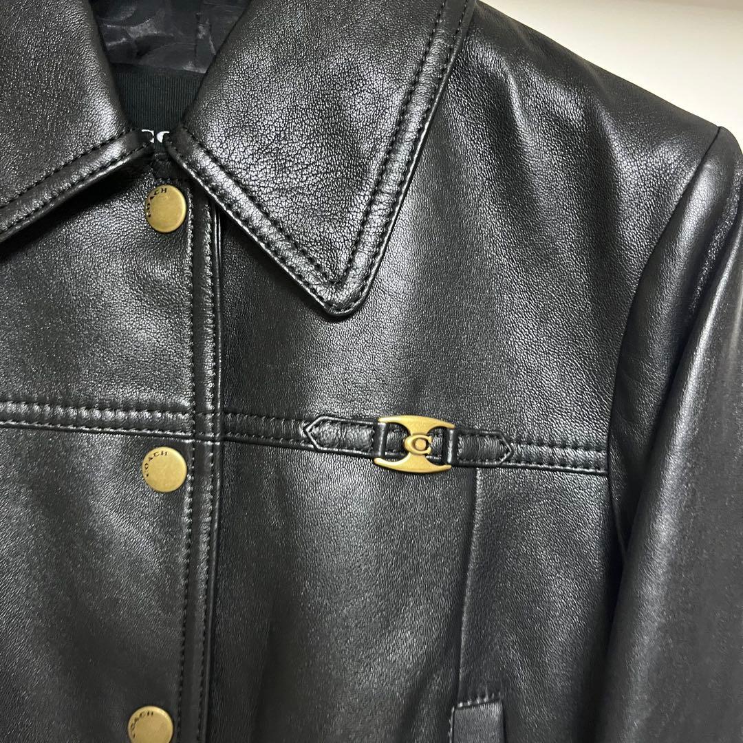 極美品COACH コーチ ターンロック レザージャケット 金ボタン 黒 XS