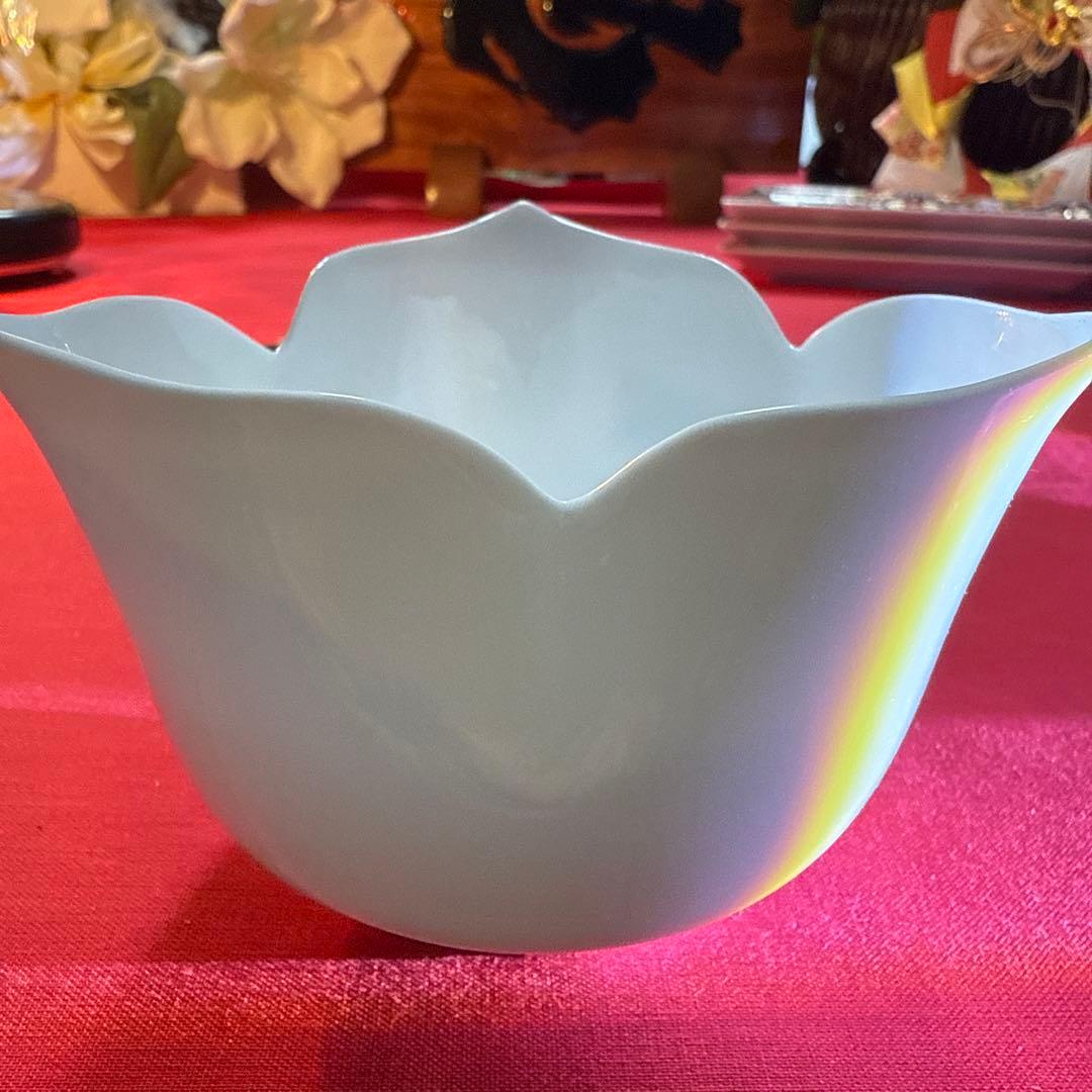 たち吉　赤絵菱型　茶碗蒸し　飛島窯羽子板皿　三川内焼き白磁　蓋付き椀　No.5