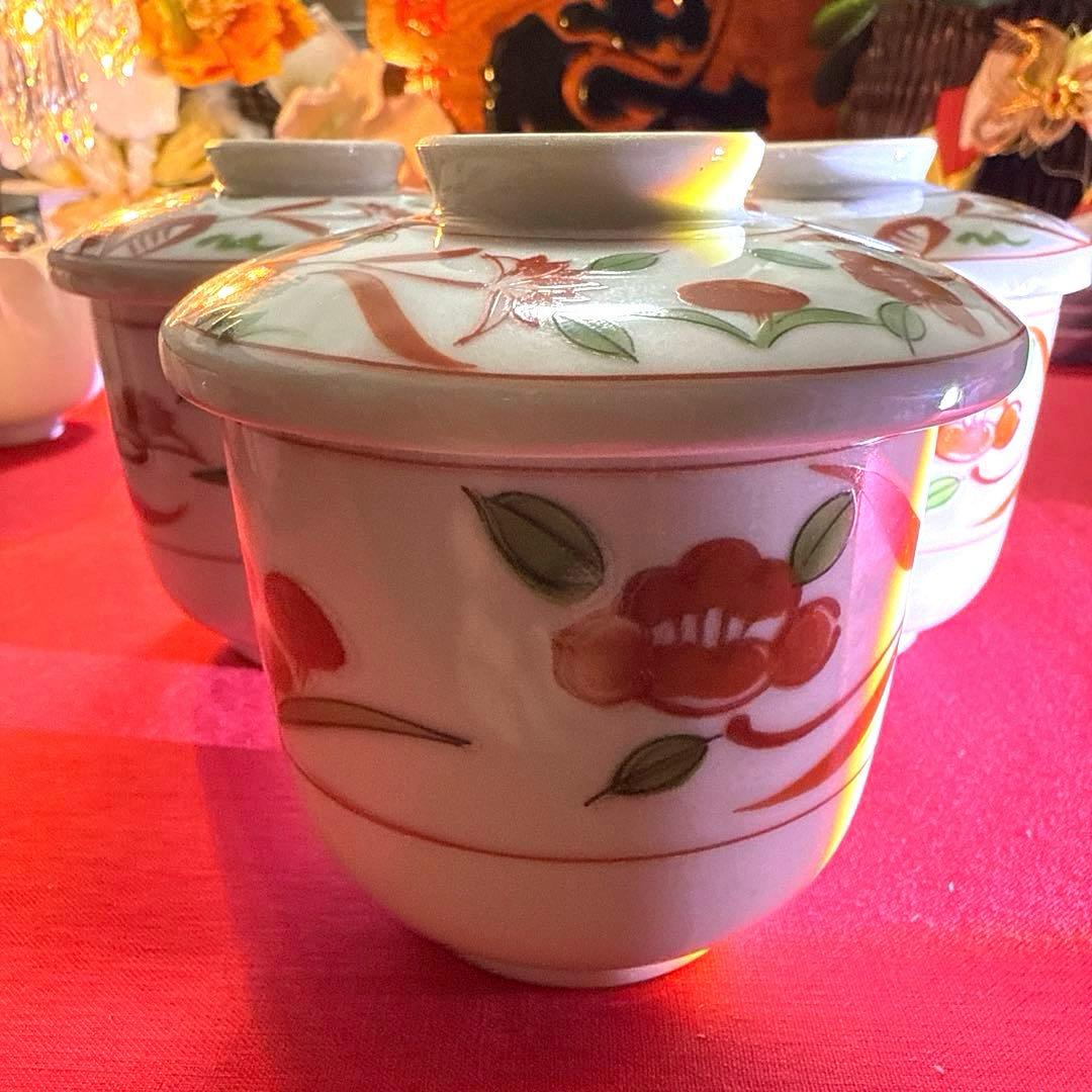 たち吉　赤絵菱型　茶碗蒸し　飛島窯羽子板皿　三川内焼き白磁　蓋付き椀　No.5