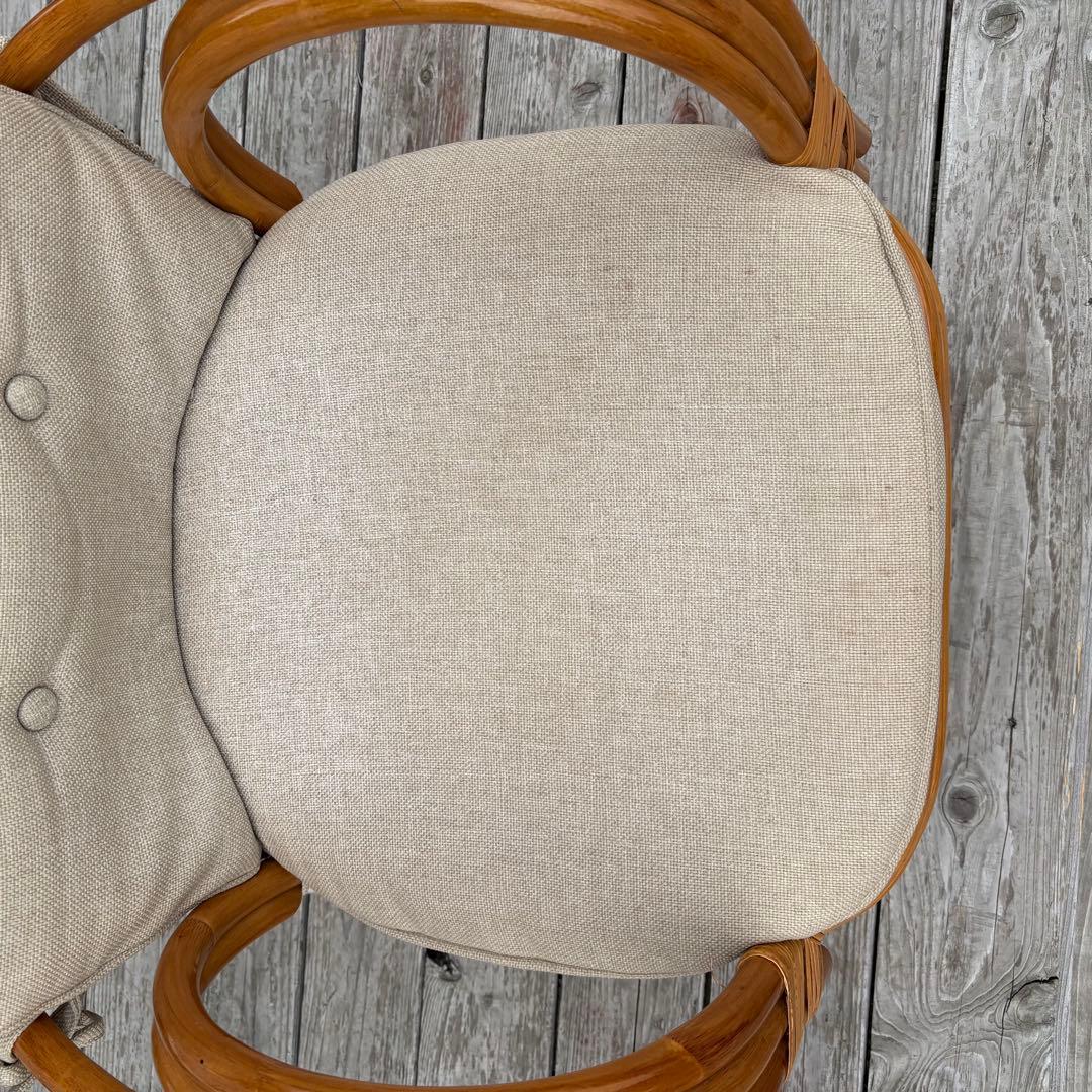 昭和レトロ 回転式 ラタンチェア アームチェア 座椅子 籐椅子 クッション付き