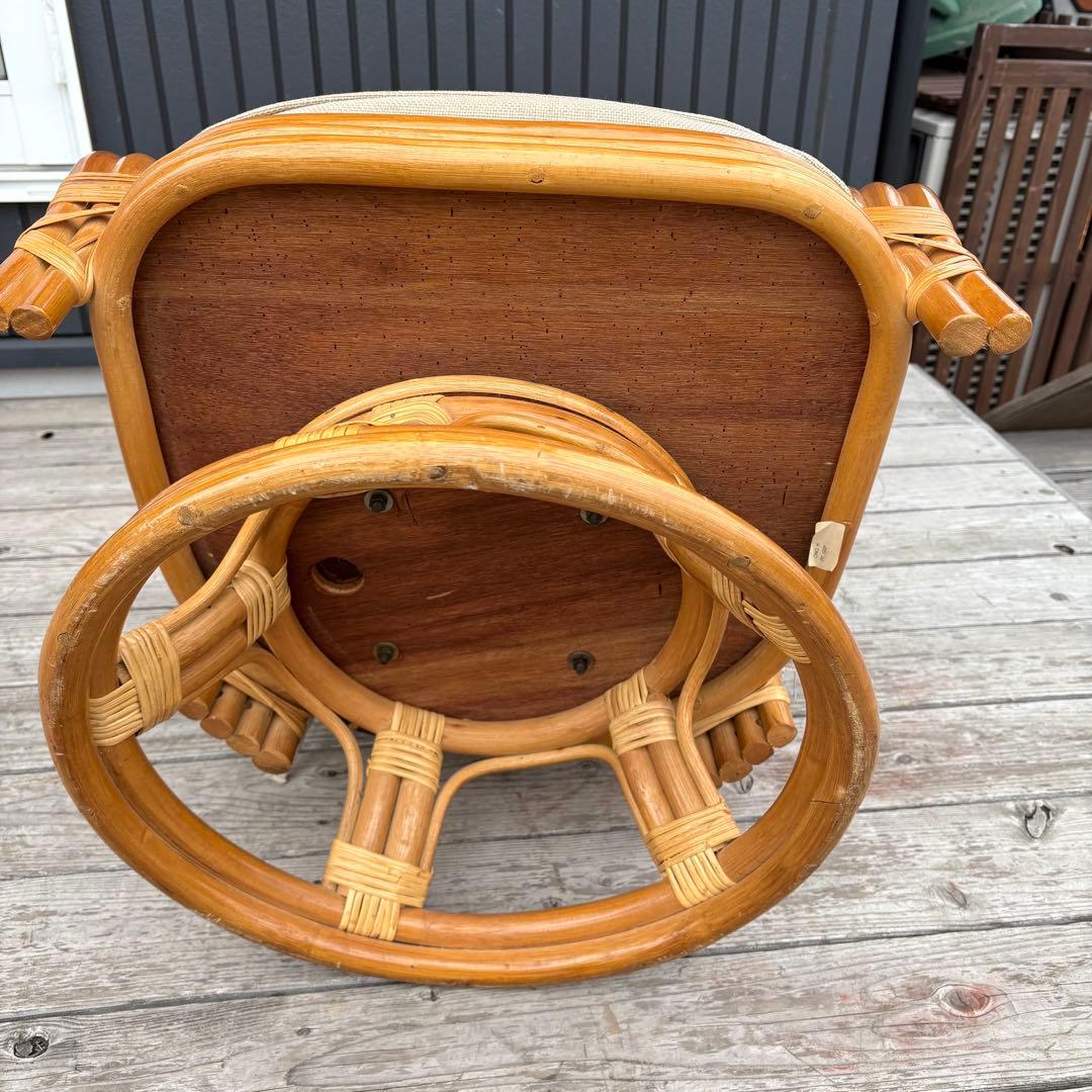 昭和レトロ 回転式 ラタンチェア アームチェア 座椅子 籐椅子 クッション付き