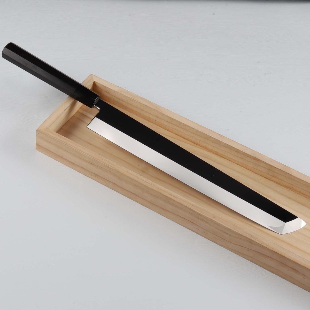 7794ウルトラ鏡面仕上げ 尺 鱧切り 骨切り 刺身包丁 黒檀黒水牛角八角柄